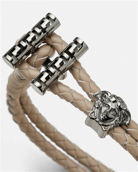 versace braided leather charm bracelet|Versace medusa braided leather bracelet.